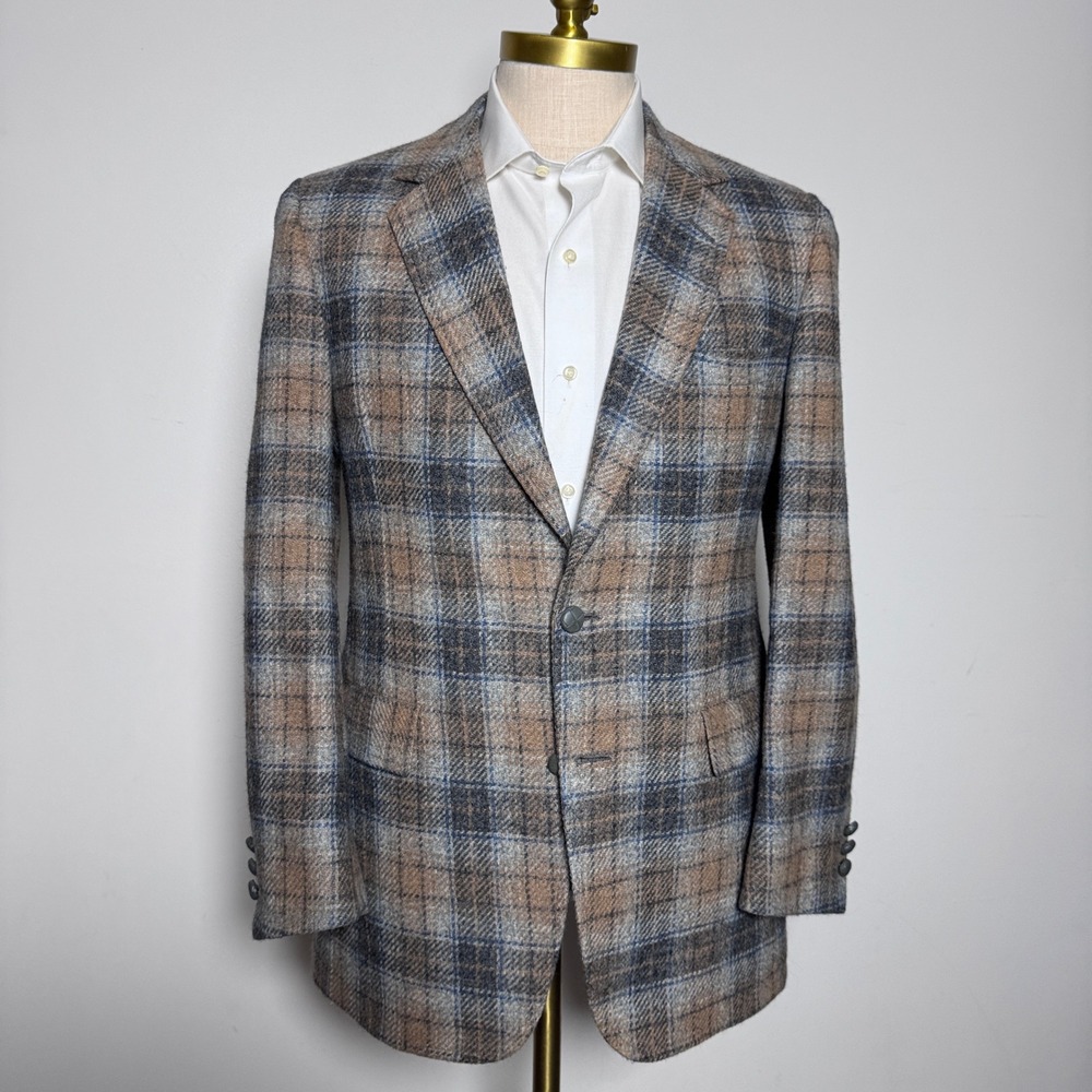 Hart Schaffner & Marx Blazer Mens 38R Brown Tweed Plaid Wool Vintage Sport Coat